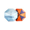 A classic eight-panel umbrella featuring an ocean scene in blue and an orange design with a pizza theme, includes branding.