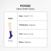 Crew sport socks in navy blue, suitable for adult sizes 7-12, designed with regular thickness.