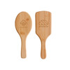 A bamboo hairbrush featuring a smooth, rounded design with a handle. It has two sides, each with different engravings.