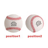 A training baseball pair with white bodies and red stitching, featuring a logo on each ball.