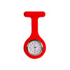 A red silicone nurse watch featuring a round clock face with numbers and a logo.