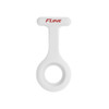 A white silicone nurse watch featuring a circular face and a logo at the top for branding.