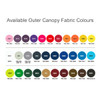 A collection of fabric swatches in various colours for the outer canopy of a reversible folding umbrella.