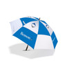 A full colour sports umbrella featuring blue and white panels, with a logo on its surface.