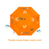 An orange sports umbrella featuring a double-canopy design and a logo.