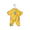 A yellow custom mini jersey with blue accents and a logo, featuring a map outline of Ukraine.