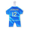 A blue mini jersey featuring yellow accents and a logo, labelled with 'UKRAINE' and the number '12'.