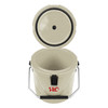 A 12L ice bucket in cream with a black handle, featuring a lid and an internal compartment.