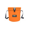 An orange 12L ice bucket featuring a handle and a logo.