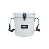 A white 12L ice bucket with a handy rope handle and a logo on the front.