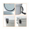 A 12L grey ice bucket featuring a handy rope and a secure lid with a clip closure. It has a logo on the side.