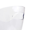 A clear plastic ice bucket with a curved opening and sleek design, featuring a branding logo.
