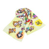 A cooling towel featuring a vibrant design with various cartoon characters on a light yellow background.