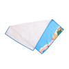 A microfibre beach towel featuring a blue pattern with beach elements, measuring 30x50cm. It has a logo displayed.