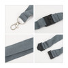 A grey bamboo ribbed lanyard with metal clip and adjustable buckle features. Includes branding on the lanyard.