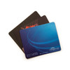 Three natural rubber fabric mouse mats in varying colours and designs, including a dark blue and a textured black.