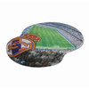 A gel mouse mat featuring a green football pitch and a logo, in shades of green, blue, and white.