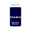 A stubby holder in navy blue featuring a logo and designed for drinkware.