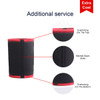 A black stubby holder with red accents, featuring overlocking and stitched seams. It has a logo.