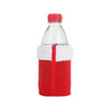 A drink bottle holder in red with a white fluffy trim, designed to resemble a Santa Claus outfit.