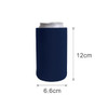 A navy stubby holder designed to fit standard drink cans, featuring a simple, smooth design and a logo.