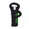 A drink bottle cooler featuring a black neoprene exterior and green branding, designed for a single wine bottle.