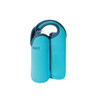 A drink bottle cooler in vibrant turquoise, designed to hold two bottles with a sturdy snap handle.