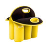A drink bottle cooler featuring a yellow and black design, with space for six bottles and handles for easy carrying.