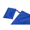 A blue foldaway shopping bag with a clip, folded and secured in a compact pouch.