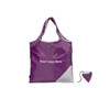 A purple foldaway shopping bag with a contrasting grey corner and a matching pouch. It features a logo area.