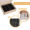 A subscription box with a brown exterior, featuring black EVA and corrugated board inserts for product organisation.
