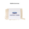 A small cream cotton produce bag tied with a cord, labelled with a logo and additional services note.