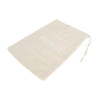 A small cotton produce bag in a natural beige colour featuring a branding logo.