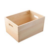A medium wooden storage box in light timber with cut-out handles for easy carrying.