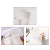 A white storage bag with a zip closure and a transparent section, featuring a logo. It appears in multiple angles.