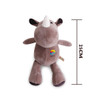 A plush rhinoceros toy in brown, approximately 25 cm tall, with a logo on its body.