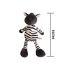 A plush zebra toy featuring black and white stripes, measuring 25 cm in height, with a small logo tag.