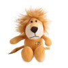 A plush lion toy with a soft body, tan colour, and a fluffy mane. It features a branding tag.