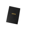 A4 presentation folder in black with a gold logo on the front. Sleek design suitable for professional use.