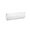 A white canvas pencil case with a zipper, featuring a cylindrical shape and a simple design.