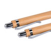 Eco Bamboo Pens featuring a natural bamboo barrel and metallic accents in silver. Two pens are shown.