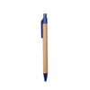 A kraft paper pen with a blue plastic tip and clip, featuring a simple design and logo.