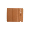 A foldable wireless charger in a light brown cork material, featuring a logo on one side.
