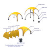 A yellow 3x3m inflatable marquee with a leg frame, canopy fabric, and various attached components like walls and awnings.