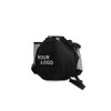 A black ball backpack with mesh side pockets and a zipper closure, featuring a logo on the front.