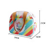 A waterproof cooler bag featuring a colourful striped design with orange handles, measuring 24cm x 16cm x 21cm.