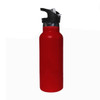 A drink bottle in vibrant red with a black flip valve lid and a sleek double wall vacuum design.