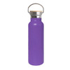 A drink bottle in vibrant purple with a bamboo lid and stainless steel accents, featuring a carrying handle.