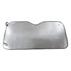 A silver bubble aluminium car sunshade featuring a black trim and holes for secure fitting.