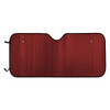 A red bubble aluminum car sunshade with a black border and holes for securing it in place.